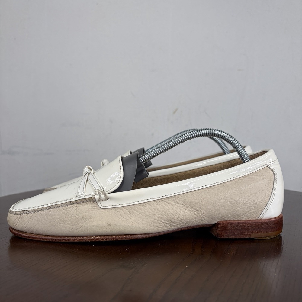Cole Haan Shoes Women's 8.5 4A Ivory Patent Leather Flats Bow Loafers Slip On